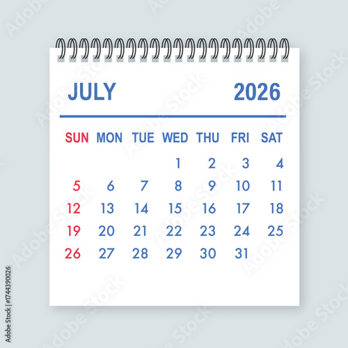 July 2026 calendar page showing dates for planning
