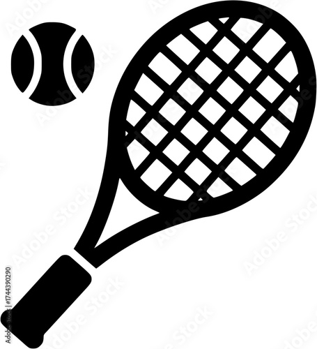 Tennis racket and ball silhouette icon
