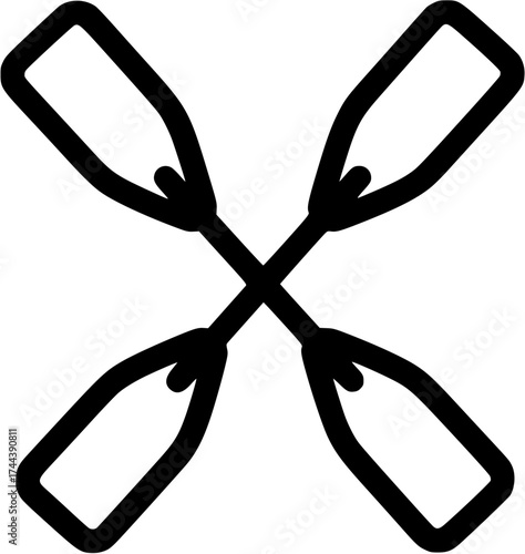 Simple black outline of crossed canoe paddles

