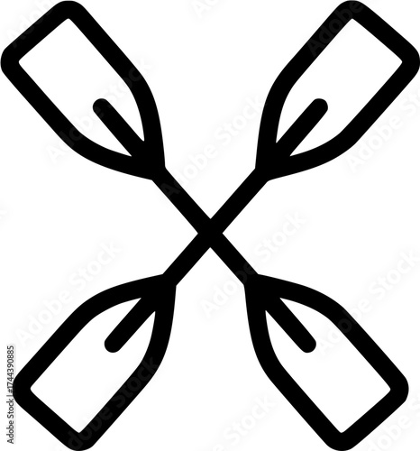 Simple black outline of crossed canoe paddles
