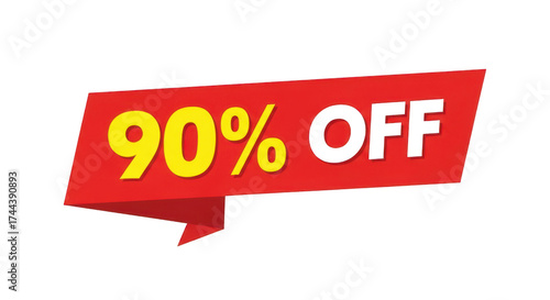 Ninety percent off discount tag isolated on transparent background for promotion