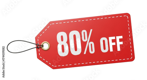 Red tag showing eighty percent off isolated on transparent background