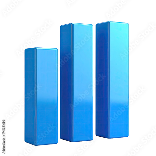 A 3D rendered image of three vertically aligned blue bar chart columns on a black backdrop