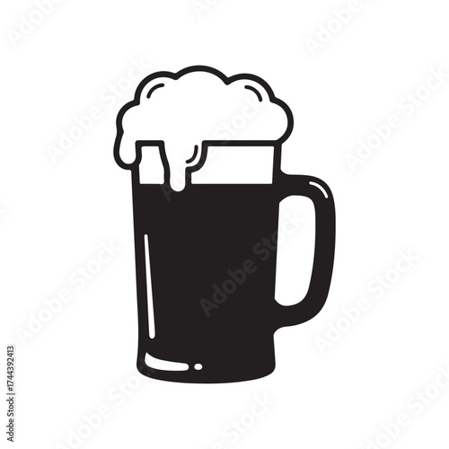 Tall glass of dark beer with frothy head icon simple minimalist graphic symbol