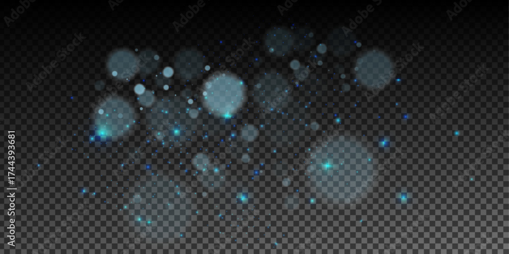 blue bokeh flare and twinkling glitter particles for premium festive theme
