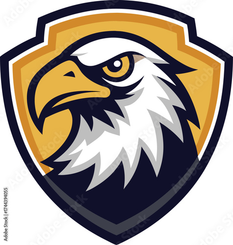 Aggressive eagle emblem with yellow and blue shield