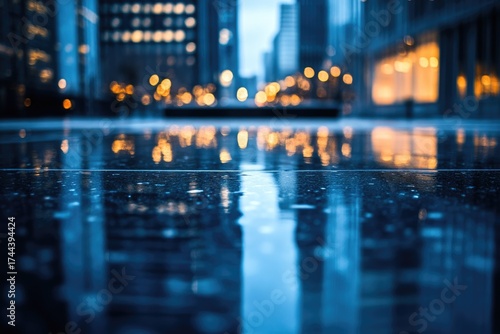 Wallpaper Mural Reflections of golden city lights shimmer on a wet, dark urban street, evoking a moody and serene nocturnal atmosphere. Torontodigital.ca