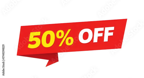 Red banner with fifty percent off isolated on transparent background