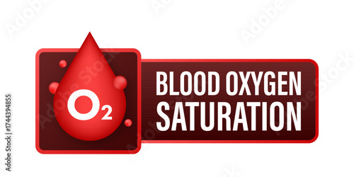 Blood oxygen saturation concept with red blood drop icon