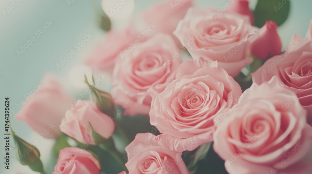 Fototapeta premium Pink roses in a soft focus setting for a serene floral arrangement display