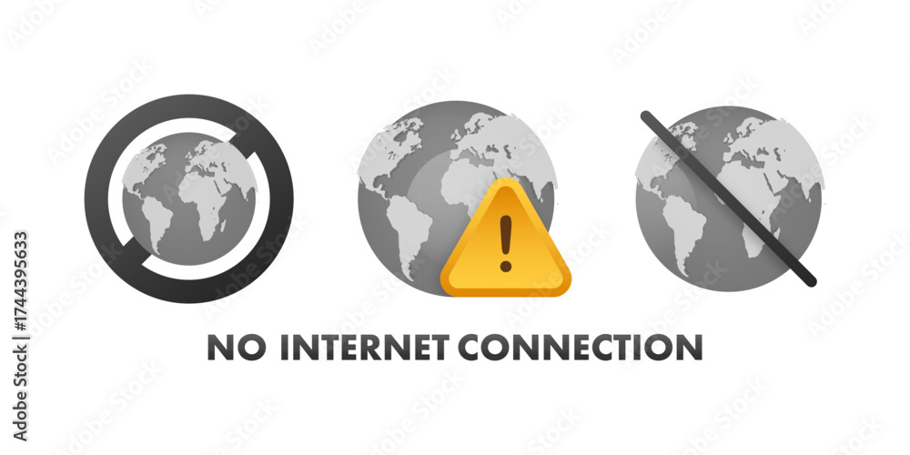 Fototapeta premium Globe and warning icons indicating internet connection problems