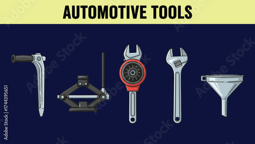 Illustration of various mechanical repair equipment items bundle design