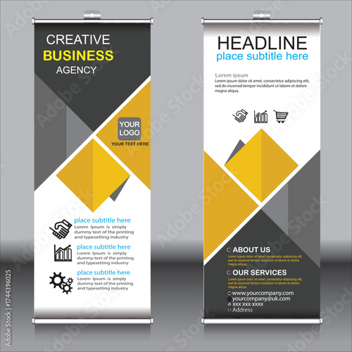 Professional corporate and business colorful roll up banner design template, design template set with creative concept. colorful vector illustration template. Modern roll up banner design.      