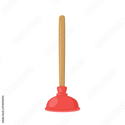 Drain plunger vector illustration on white background. Household cleaning tool for unclogging sinks, toilets, and drains