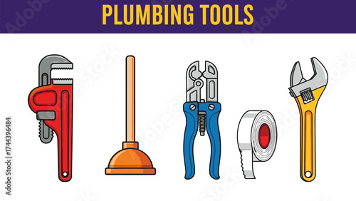 Illustration of various plumbing implements on white backdrop bundle design