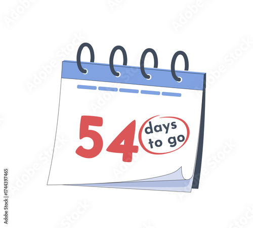 54 days to go sign on calendar page vector art illustration. Vector calendar icon emoji. Representing countdown deadline