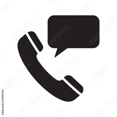 Telephone handset icon with speech bubble for communication and messaging services.