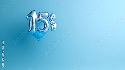 Wallpaper Mural A shiny blue balloon displaying a bold 15 percent symbol floats against a soft light blue background, perfect for sales events or discounts Torontodigital.ca