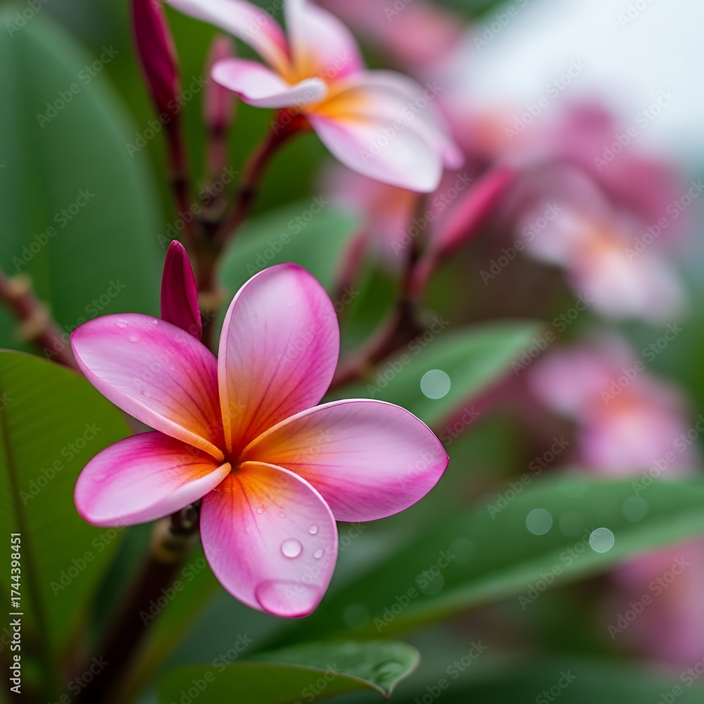 Fototapeta premium Pink Plumeria Blossom - A Tropical Beauty in Bloom.