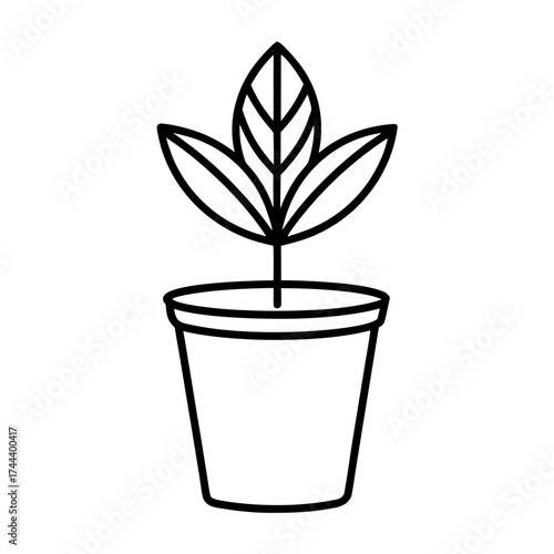 Plant Pot with Single Leaf Unfurling Icon