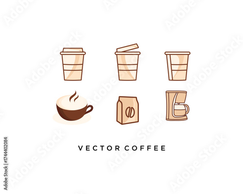 Coffee vector icon brown | cup, glass, packaging, coffee maker