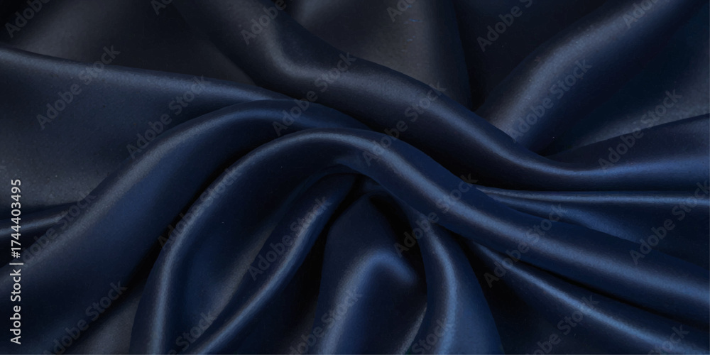 Obraz premium Close-up of Draped blue Satin Fabric. A close-up view of luxurious black satin fabric with dramatic folds and drapes. 