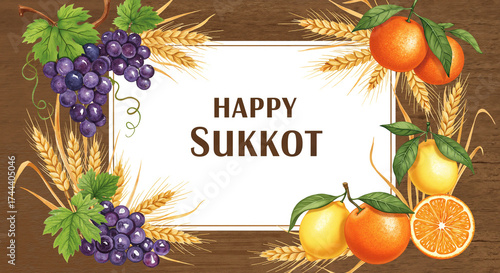 Happy Sukkot greeting with fruits 