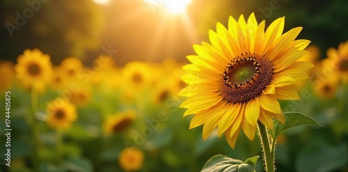Golden Hour Sunflowers Vibrant Blooms Bask in Sunlight, Picturesque Park Setting, Summer Nature Photography