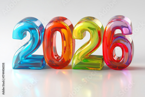 Colorful 3D text of year 2026 on white background