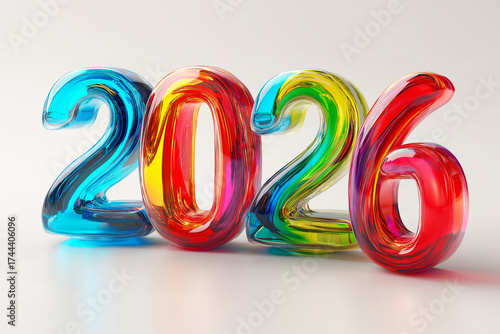 Colorful 3D text of year 2026 on white background