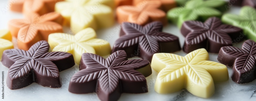Fototapeta premium Assorted Chocolates in Leaf Shapes on a White Plate
