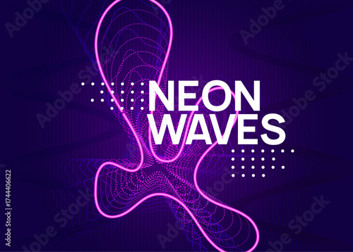 Techno Set. Electro Cover. Music Trance Template. Blue Night Club Event. Soundwave Disco Invitation. Violet Fest Background. Edm Banner. Pink Techno Set