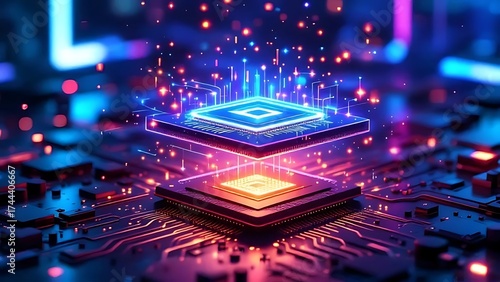 Futuristic technology cpu processor chip computer motherboard ai artificial intelligence system design on transparent background