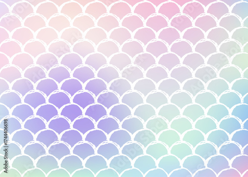Holographic scale background with gradient mermaid. Bright color transitions. Fish tail banner and invitation. Underwater and sea pattern for girlie party. Trendy backdrop with holographic scale.