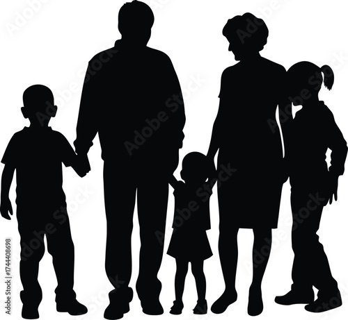 Grandparents With Grandchildren Silhouette | Generations Bond Vector Design