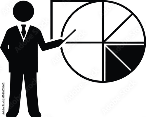 Presenter Pointing At Pie Chart Silhouette | Business Presentation Vector Illustration