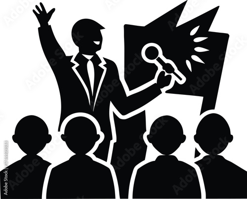 Startup Founder Giving Keynote Silhouette | Entrepreneur Speech Vector Design