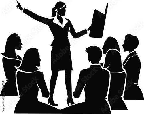 Woman Leading Team Meeting Silhouette | Leadership Vector Design