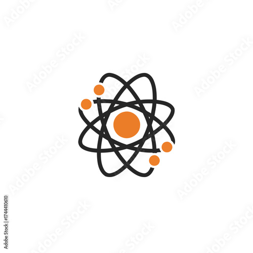 Modern Flat Design Atom Structure Vector Illustration with Orange Core and Electrons