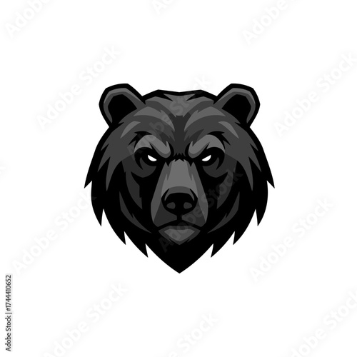 Fierce Grizzly Bear Head Esport Mascot Vector Illustration in Grayscale