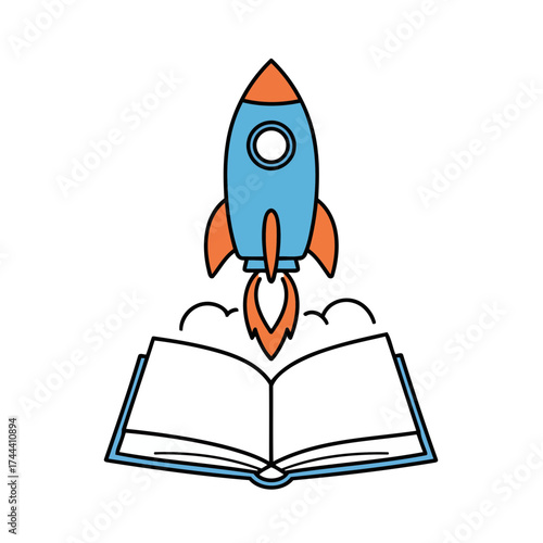 Vibrant Vector Illustration of a Rocket Launching from an Open Book, Symbolizing Educational Growth and Limitless Imagination