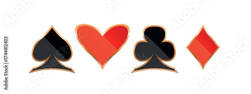 Suit deck of playing cards. Casino icons. Pictograms representing various suits. Vector illustration. Flat design for modern visual elements.