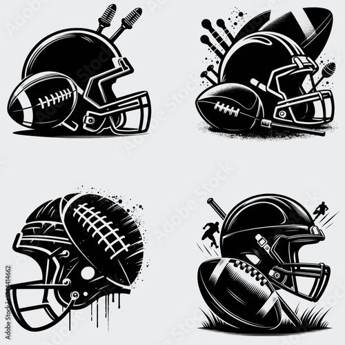 Football & Helmet Vector SVG Bundle, Football SVG, Helmet SVG, Rugby Football SVG, Silhouette, Vector, SVG Cut File For Cricut, Football Player SVG, Rugby Football Gift, T-shirt Design