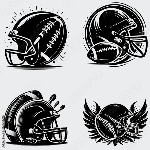Football & Helmet Vector SVG Bundle, Football SVG, Helmet SVG, Rugby Football SVG, Silhouette, Vector, SVG Cut File For Cricut, Football Player SVG, Rugby Football Gift, T-shirt Design