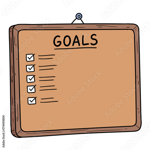 Goals checklist board with empty boxes for task completion  
