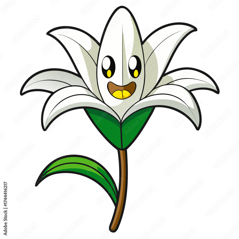 Obraz premium Illustration of cute cartoon lily flower with face vector graphic design for kids and education