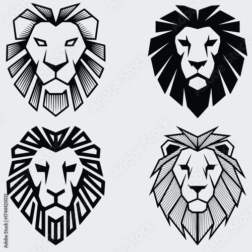 Geometric Lion SVG Bundle, Geometric Lion, Logotype, Lion Face SVG, Geometric SVG, Silhouette, Vector, SVG Cut File For Cricut, Animals, Wild Animals