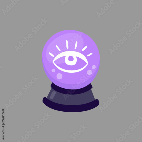 Mystic crystal ball with glowing eye symbolizing fortune telling and future prediction