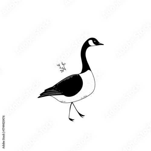 goose. goose simple black and white line art vector logo