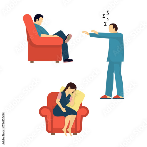 Men and Women Depicting Different States of Consciousness and Sleep